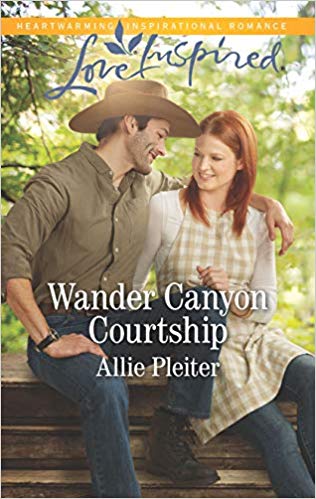 a romantic couple sitting under a tree, a cowboy in a tan shirt and a woman in a plaid apron sitting together under a tree - Love Inspired July 2019 - Wander Canyon Courtship by Allie Pleiter