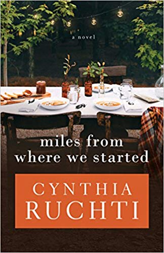 Book cover for Miles from Where We Started by Cynthia Ruchti - a table setting with empty chairs